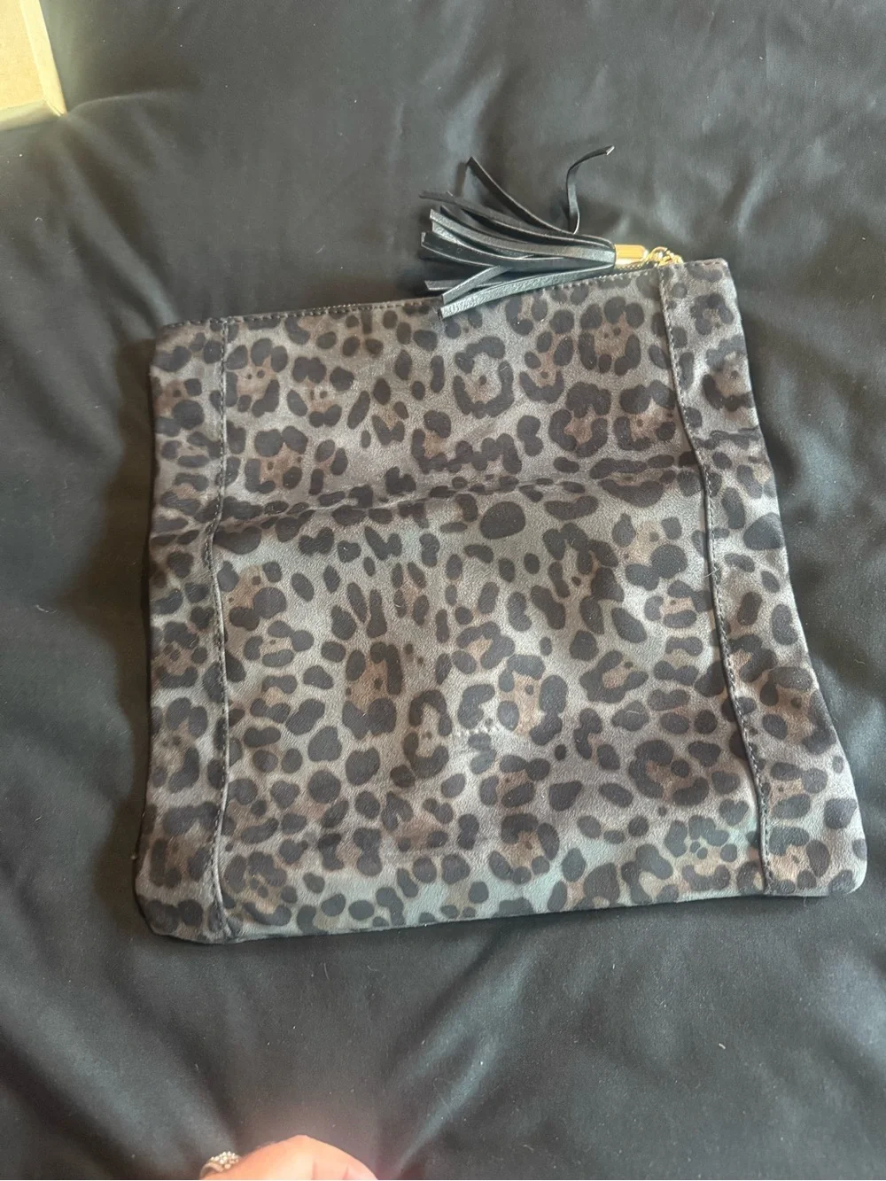 Leopard Print Fold-Over Clutch with Tassel